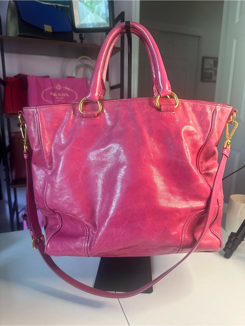 Prada Bright Fuchsia Leather Shoulder Tote - Picture 9 of 16